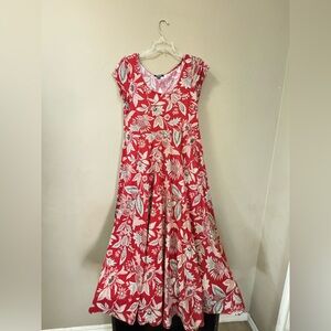 Chaps Red and White Floral Dress